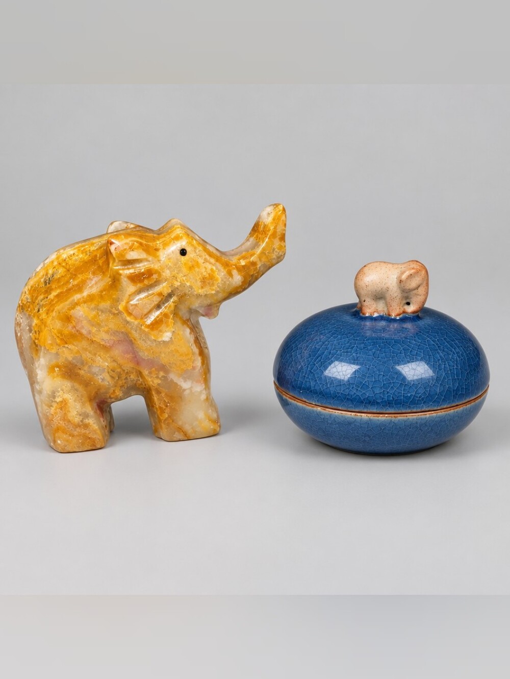 Elephant Ceramic Trinket Box Wood Ash Glaze/ Soapstone Elephant